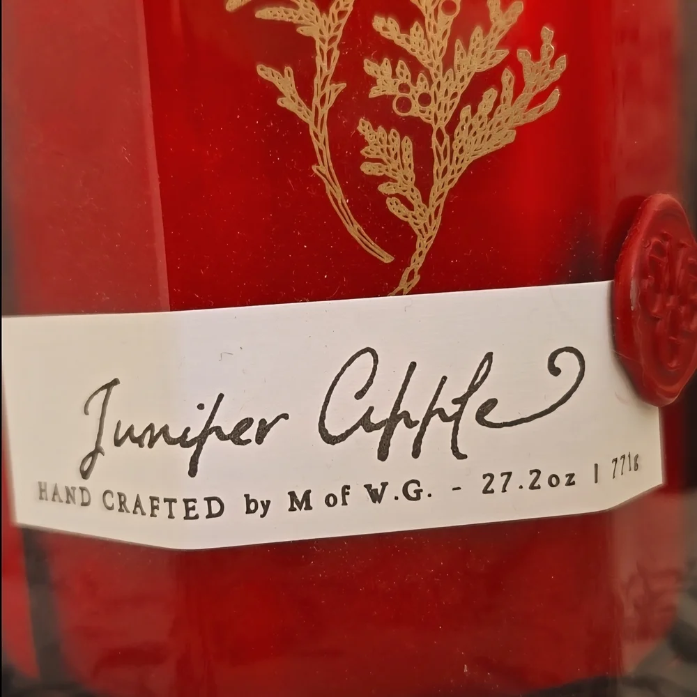 MWG Juniper Apple Luxury Botanical Soy Candle Red Glass 27oz NWT